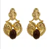 Caramel Vintage Jewellery Women's Gold Disco Earrings With Brown Accent In Gold