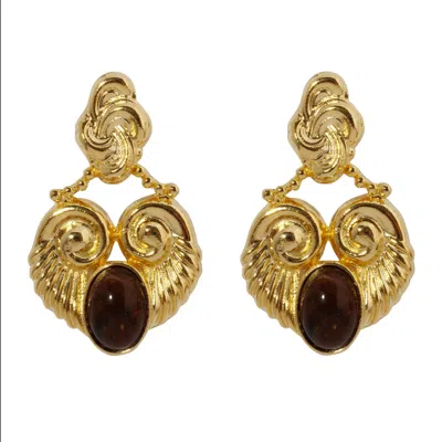 Caramel Vintage Jewellery Women's Gold Disco Earrings With Brown Accent