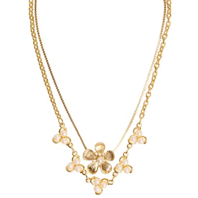 Caramel Vintage Jewellery Women's Gold Floral Pearl Layered Chain Necklace