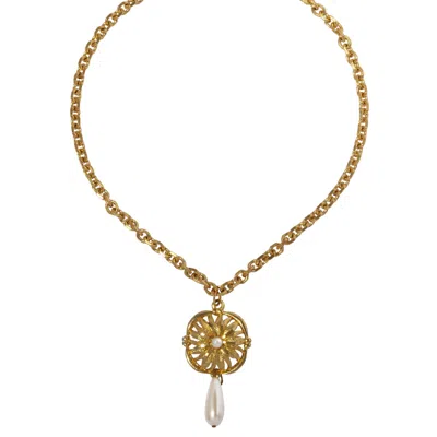 Caramel Vintage Jewellery Women's Gold Gaynor Pearl Medallion Necklace