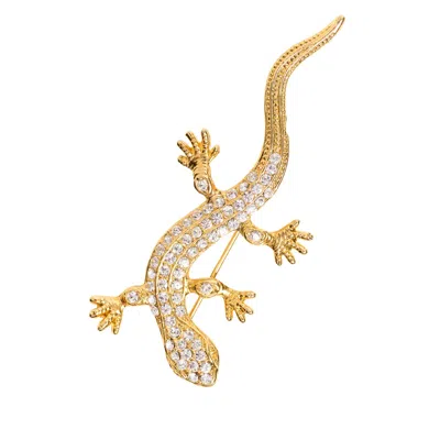 Caramel Vintage Jewellery Women's Gold Plated Crystal Lizard Brooch