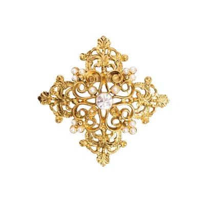 Caramel Vintage Jewellery Women's Gold Plated Ornate Cross Brooch With Pearls