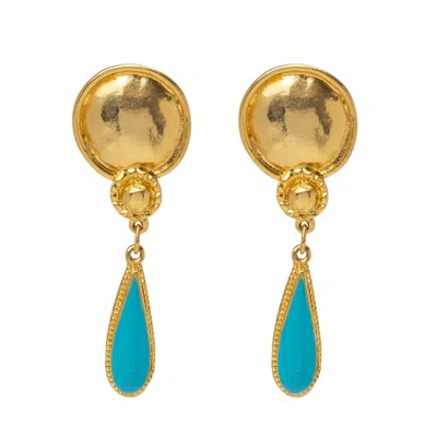 Caramel Vintage Jewellery Women's Gold Vintage Blue Tear Drop Earrings