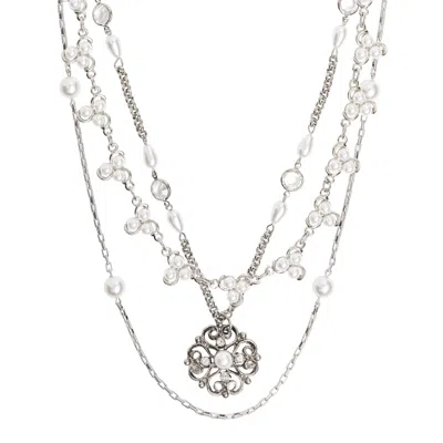 Caramel Vintage Jewellery Women's Silver And Pearl Layered Statement Necklace
