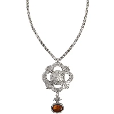 Caramel Vintage Jewellery Women's Silver Ornate Amber Pendant Necklace