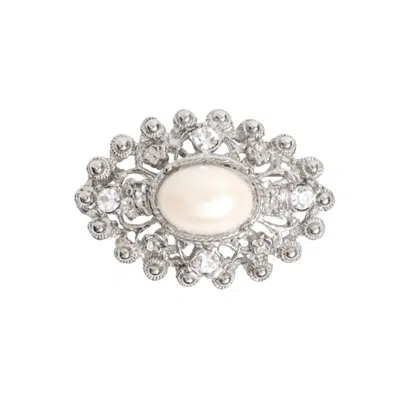 Caramel Vintage Jewellery Women's Silver Plated Pearl Oval Brooch
