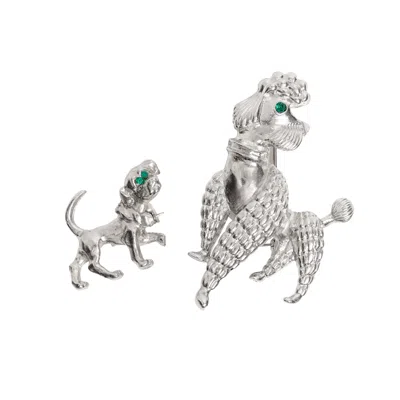 Caramel Vintage Jewellery Women's Silver Plated Poodle & Puppy Brooch Pair