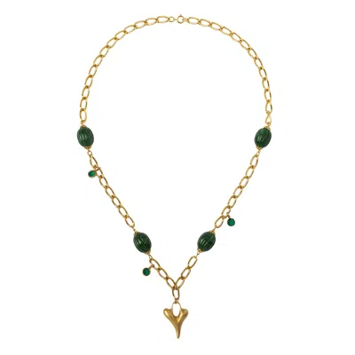 Caramel Vintage Jewellery Women's Vintage Gold Plated Envy Gold With Green Necklace