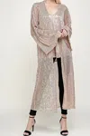Caramela Long Sequin Cardigan In Rose