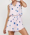 Caramela Star Printed Romper In Pink