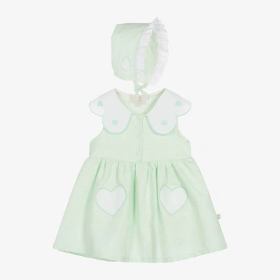 Caramelo Baby Girls Green Linen & Cotton Dress Set