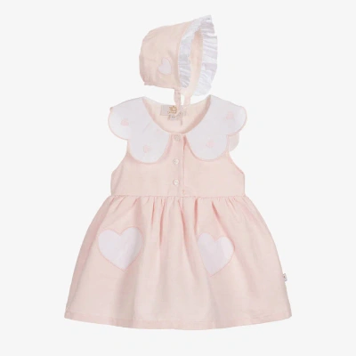 Caramelo Baby Girls Pink Cotton & Linen Dress Set