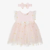 CARAMELO BABY GIRLS PINK EMBROIDERED TULLE DRESS SET
