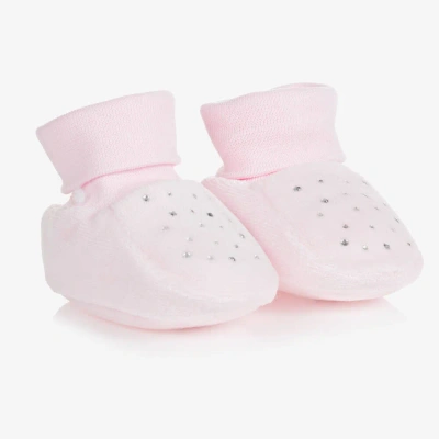 Caramelo Baby Girls Pink Velour Booties