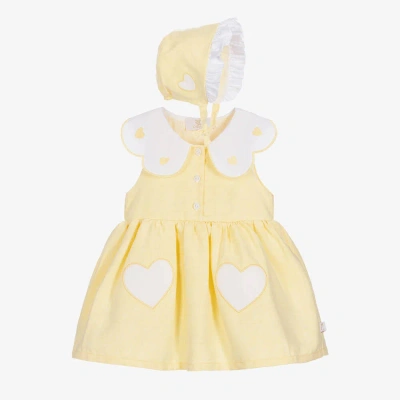 Caramelo Baby Girls Yellow Cotton & Linen Dress Set