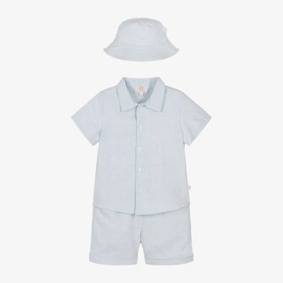 Caramelo Kids' Boys Blue Linen & Cotton Shorts Set