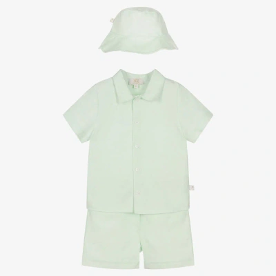Caramelo Kids' Boys Green Linen & Cotton Shorts Set
