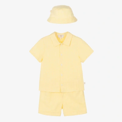 Caramelo Kids' Boys Yellow Linen & Cotton Shorts Set