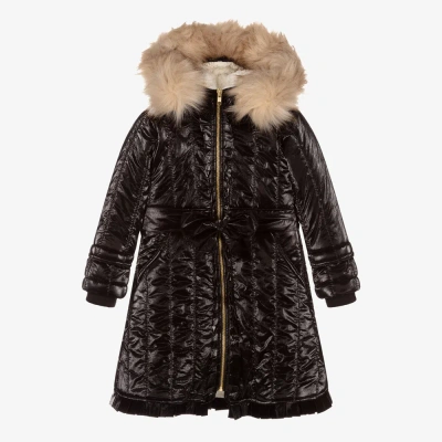 Caramelo Babies' Girls Black Fur Trimmed Coat