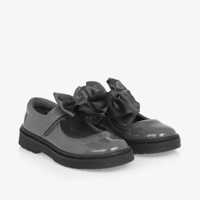 Caramelo Kids' Girls Grey Patent Bow Shoes In Grey