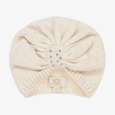 Caramelo Babies' Girls Ivory Knitted Turban Hat In Neutral