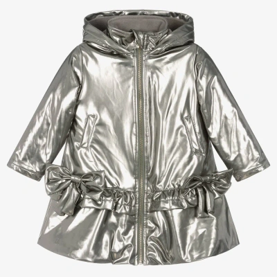 Caramelo Babies' Girls Silver Shimmer Bows Hooded Coat