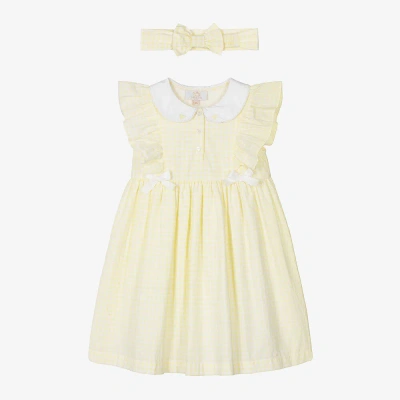 Caramelo Kids' Girls Yellow Cotton Gingham Dress Set