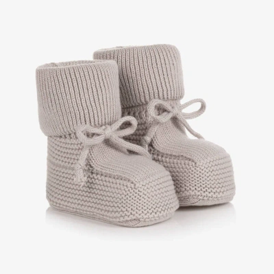 Caramelo Grey Knitted Baby Booties In Gray