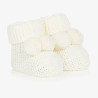 Caramelo Babies' Ivory Knitted Pom-pom Booties