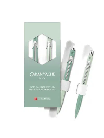 Caran D'ache 849 Ballpoint Pen And Mechanical Pencil Set In Green