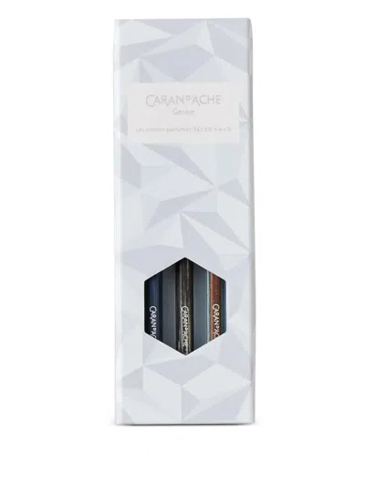 Caran D'ache Patterned Pencils (set Of Three) In Blue