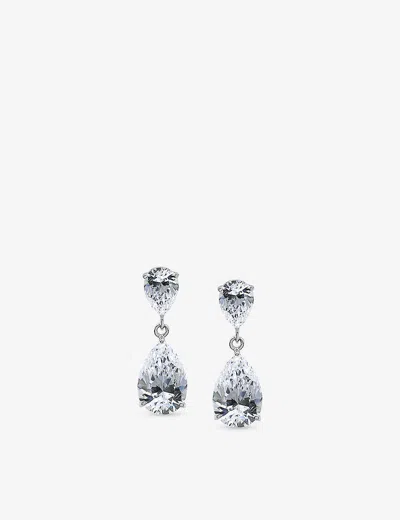 Carat London Womens Silver Arabella Sterling-silver And Cubic Zirconia Drop Earrings