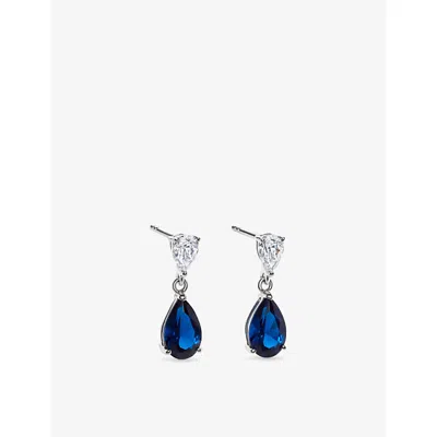 Carat London Womens Arabella Sterling-silver, Cubic Zirconia And Sapphire Drop Earrings