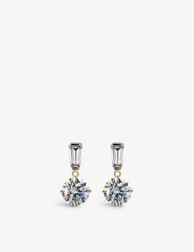 Carat London Womens Gold Athena 9ct White-gold And Cubic Zirconia Drop Earrings