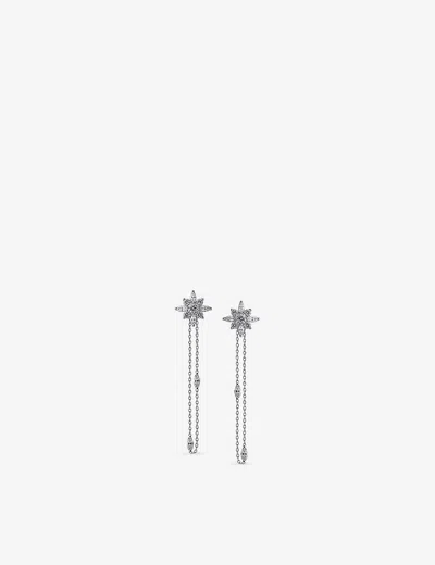 Carat London Womens Silver Camelia Flower And Chain Sterling-silver And Cubic Zirconia Drop Earrings