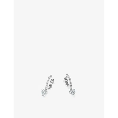 Carat London Womens Amare Heart-drop 925 Sterling Silver And Cubic Zirconia Hoop Earrings