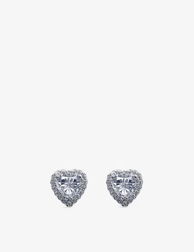 Carat London Womens Silver Cora Heart-shaped Sterling Silver And Cubic Zironia Stud Earrings