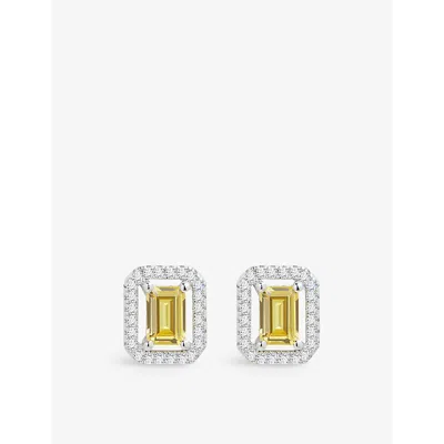 Carat London Womens Silver Eton Sterling-silver And Cubic Zirconia Stud Earrings