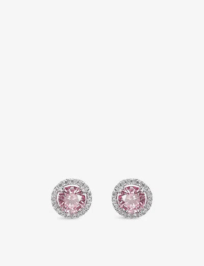 Carat London Womens Silver Gwyn Round Sterling-silver And Cubic Zirconia Stud Earrings