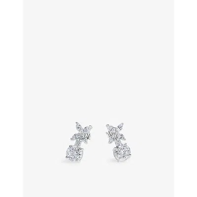 Carat London Womens  Jasmine Chicory Round White-gold Plated Sterling-silver And Cubic Zirconia Drop