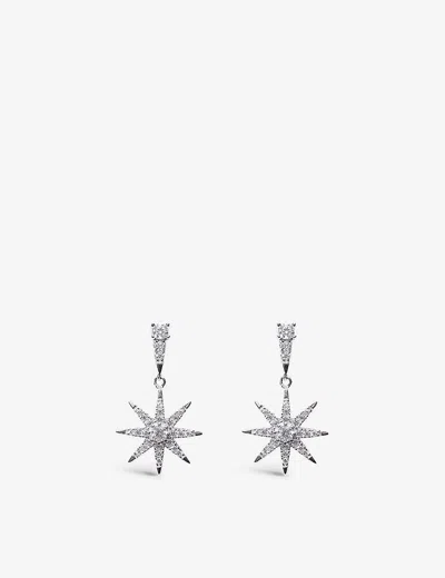 Carat London Womens Silver Nysa Star-shaped Sterling Silver And Cubic Zirconia Drop Earrings