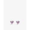 Carat London Womens Silver Camden Heart-shaped 9ct White-gold And Pink Cubic Zirconia Stud Earrings In Silver