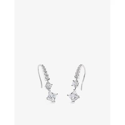 Carat London Womens Thea Princess Sterling-silver And Cubic Zirconia Earrings