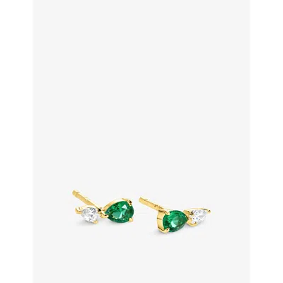 Carat London Womens Zeta 18ct Yellow-gold Plated Sterling-silver Stud And Cubic Zirconia Stud Earrings