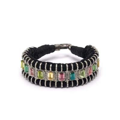 Caravan Of Stones Women's Gili - Black Thread Diamond & Multi-coloured Tourmaline Bracelet
