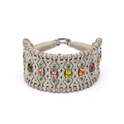 Caravan Of Stones Women's Neutrals Jaipur - Sand Pavé Diamond & Tourmaline Bracelet In Multi
