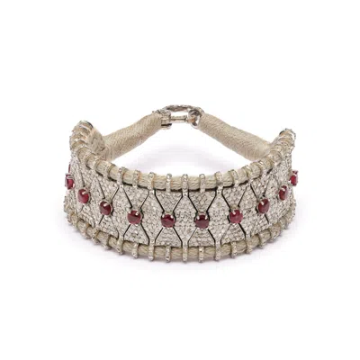 Caravan Of Stones Women's Neutrals Skoura- Sand Thread Pavé Diamond & Ruby Bracelet In Red