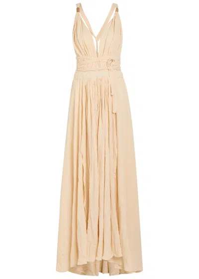 Caravana Adjustable Tie Halterneck Cotton-blend Maxi Dress In Neutral