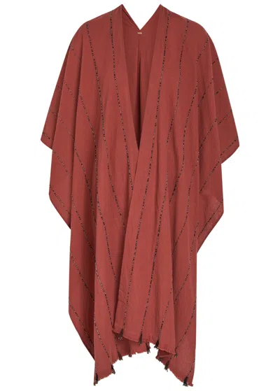 Caravana Bead Embellished Cotton Cape In Brown