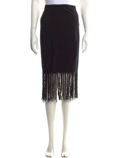 Pre-owned Caravana Fringe Trim Accent Midi Length Skirt In Black